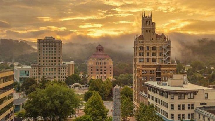 Asheville skyline at sunset